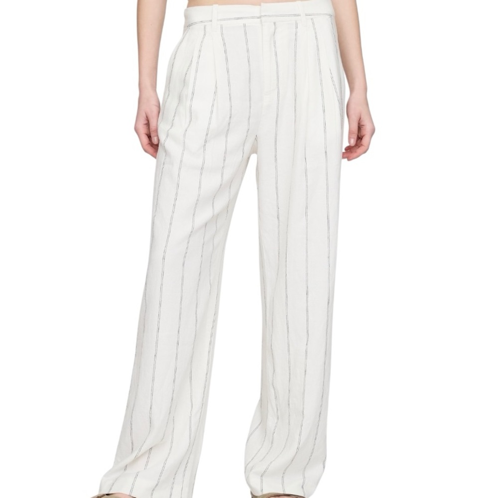 GAP 365 High Rise Linen-Blend Trousers Off White Stripe Size 2 New